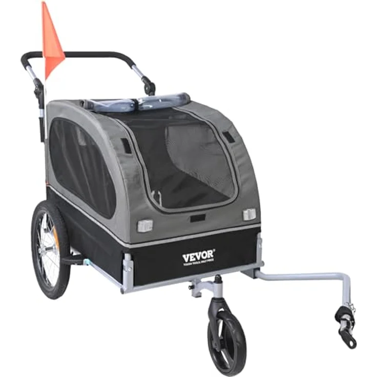 VEVOR 2-in-1 Hundeanhänger Fahrradanhänger & Kinderwagen, 40 kg Tragfähigkeit, faltbar, Kohlenstoffstahl, 600D Oxford-Gewebe, 1470 x 720 x 780 mm als Anhänger, 1530 x 720 x 825 mm als Jogger – Bild 9