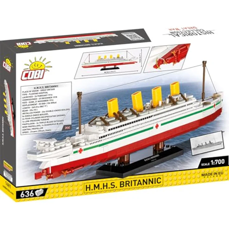 Cobi HC H.M.H.S. Britannic, Klemmbausteinmodell im Maßstab 1:700, 636 Teile mit detailliertem Präsentationsständer – Bild 9