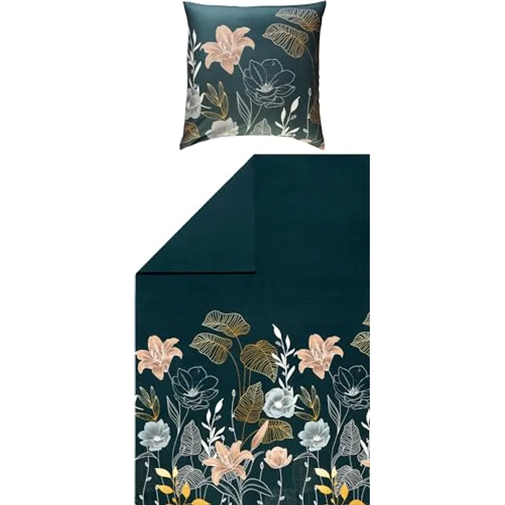 REDBEST Wendebettwäsche Biber grün-Taupe Größe 155x220 cm (80x80 cm)