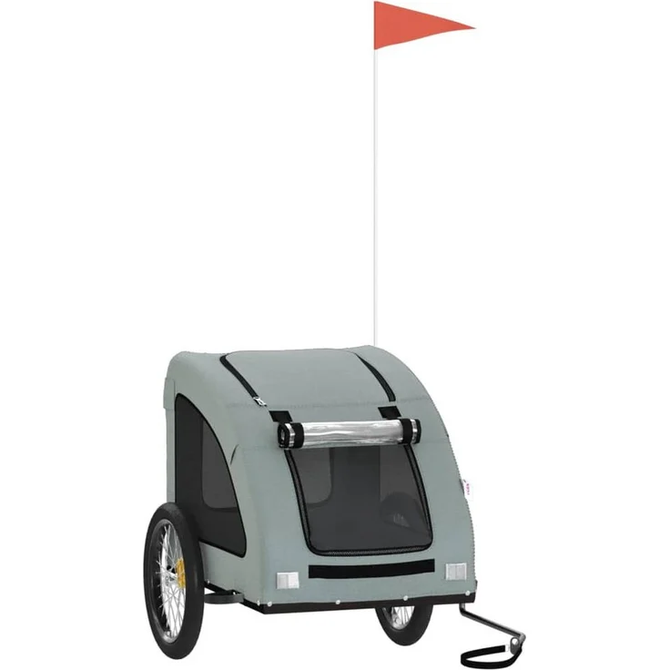 vidaXL Fahrradhundeanhänger Hunde Grau Oxford-Gewebe und Eisen, PVC-Dach und Reflektoren – Bild 1
