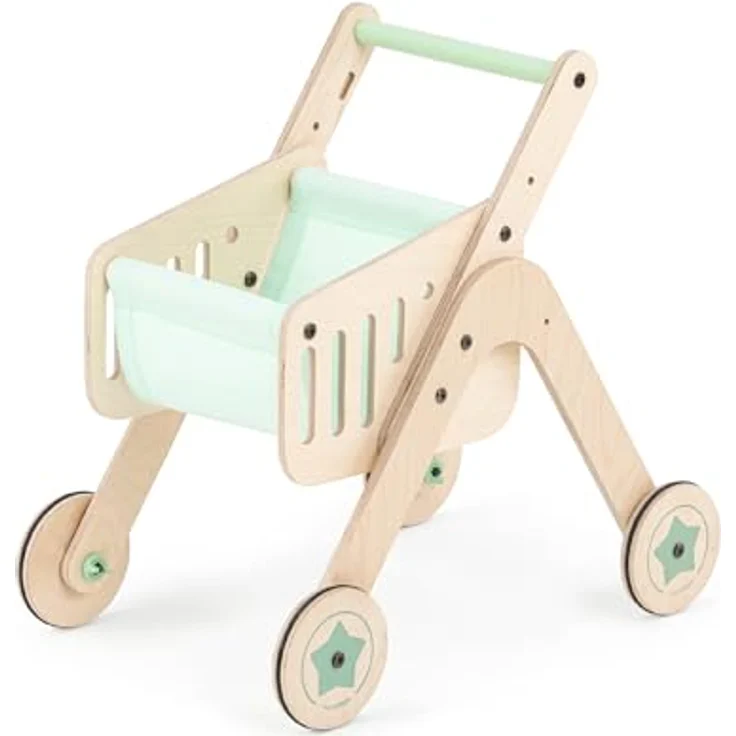 Mamatoyz 04TSHP Trio Shopper Einkaufswagen, Spielzeug, Lauflernhilfe aus natürlichem Birkensperrholz, erste Schritte, Laufen lernen, mit verstellbaren Rädern – Bild 1