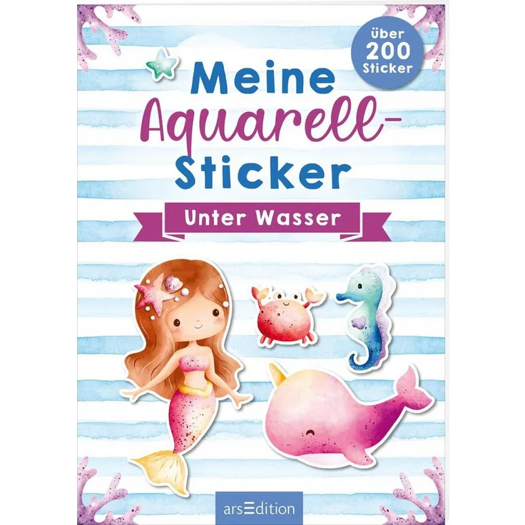 Ars Edition Sticker Meine Aquarell-Sticker - Unter Wasser - Über 200 Sticker, Hochwertige Trendige Aufkleber in Aquarell-Optik für Kinder ab 4 Jahren
