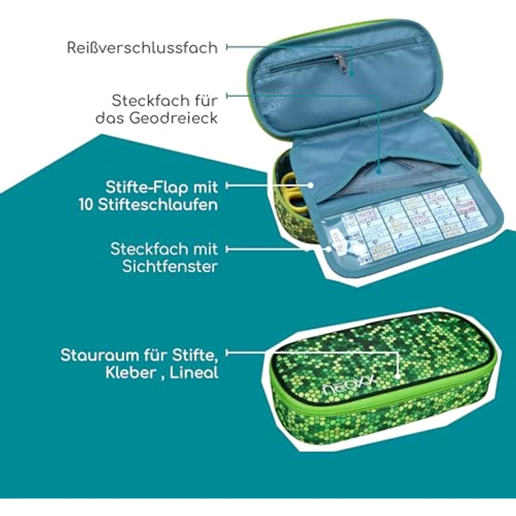 neoxx Schreibgeräteetui Schlamperbox, Jump, Pixel my mind, teilweise aus recyceltem Material, blau – Bild 7