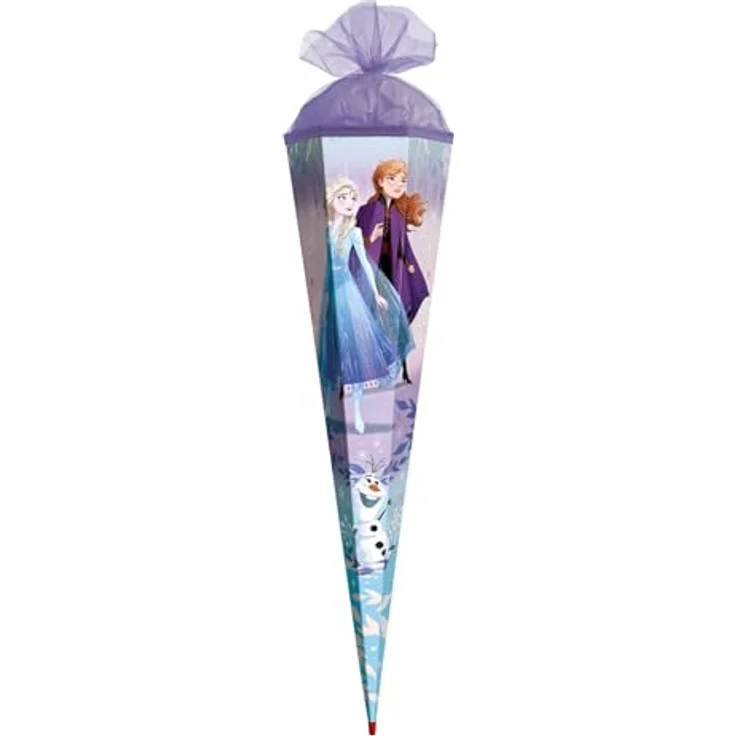 ROTH Schultüte groß Disney Frozen 85 cm, 6-eckig mit lila Tüllverschluss und ROT(H)-Spitze, Zuckertüte für Schulanfang – Bild 1