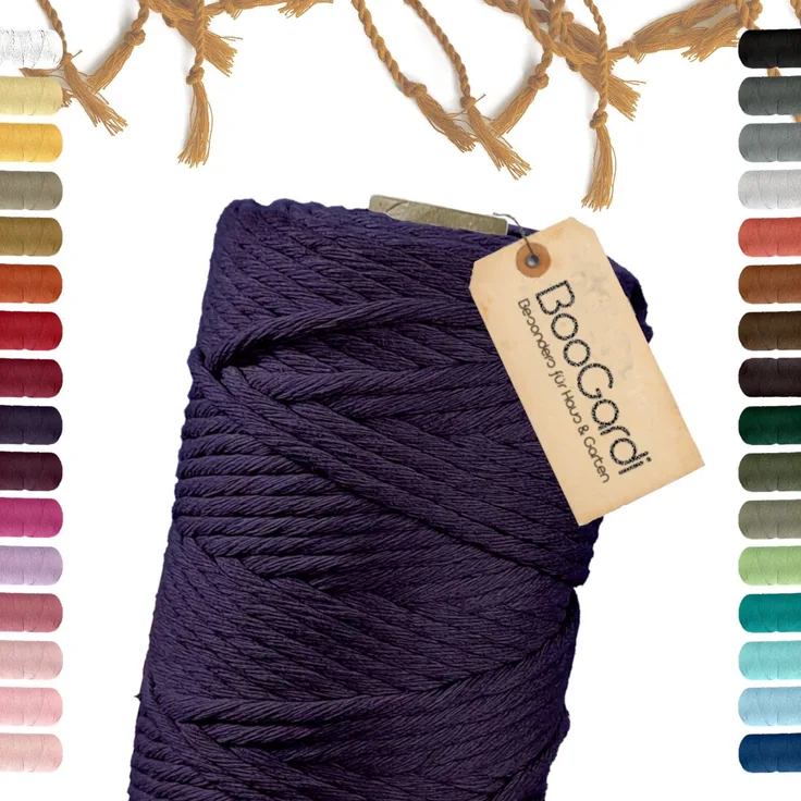 BooGardi Makramee Garn Bastelgarn, (5mm x 100m 100% Baumwolle), Brombeere 2 Stärken Macramee Kordel Band