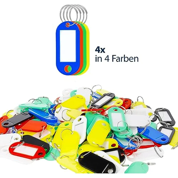 Westcott Schlüsselanhänger 4 Stück | 4er Pack robuste Anhänger zum Beschriften in rot, gelb, blau und grün, mit Metall-Ring – Bild 2