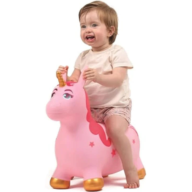 LUDI Jumping Animal Unicorn, Hüpftier in Rosa-Gold mit stabiler Kunststoffstruktur, fördert Geschicklichkeit und Motorik, 59 x 49 x 22 cm – Bild 2