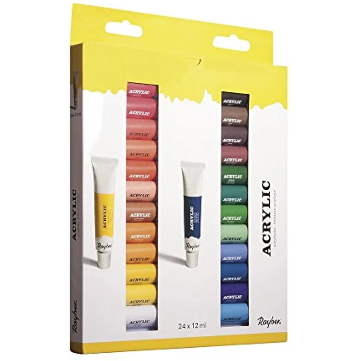Rayher Hobby 38926000 Künstler-Acrylfarben-Set, 24 Farben, je Tube 12 ml, wasserverdünnbar, lichtbeständig, ideal für Keilrahmen und Malkarton – Bild 2