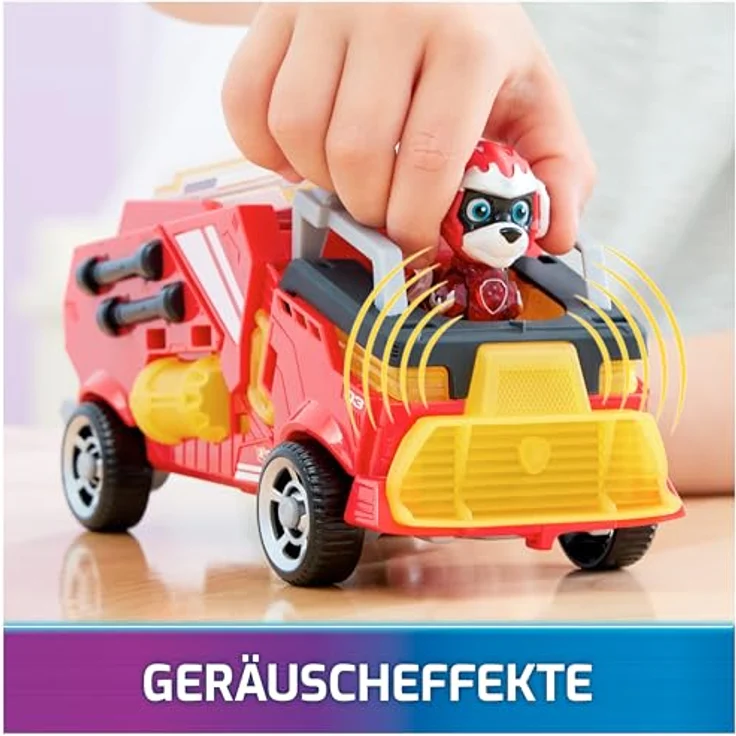 Spin Master Paw Patrol - The Movie II Marshall, Feuerwehr-Löschzug mit Geräuscheffekten und klappbarer Drehleiter, rot – Bild 6