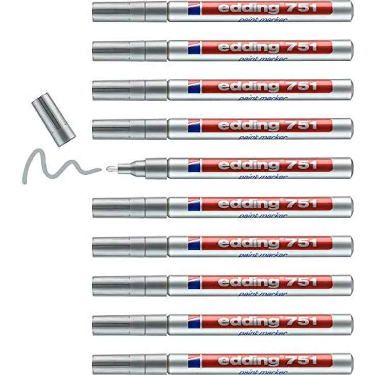 Edding 751 Lackmarker - silber - 10 Lackmarker - Rundspitze 1-2 mm - wasserfest, stark deckend – Bild 1