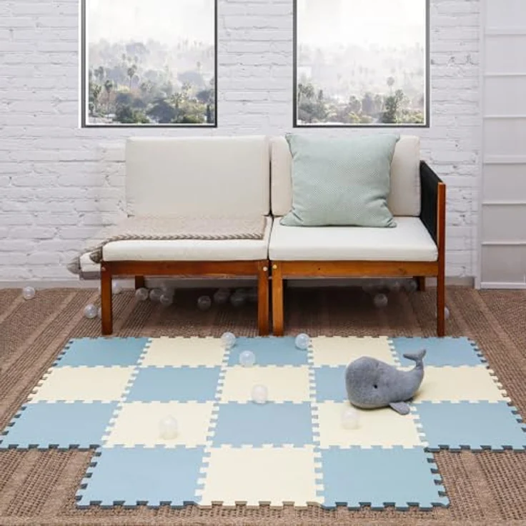 LittleTom Spielmatte Baby Puzzlematte, Blau & Grau, 18-teilig, 180x90 cm, rutschfest, BPA-frei, pflegeleicht, EVA Schaumstoff – Bild 3