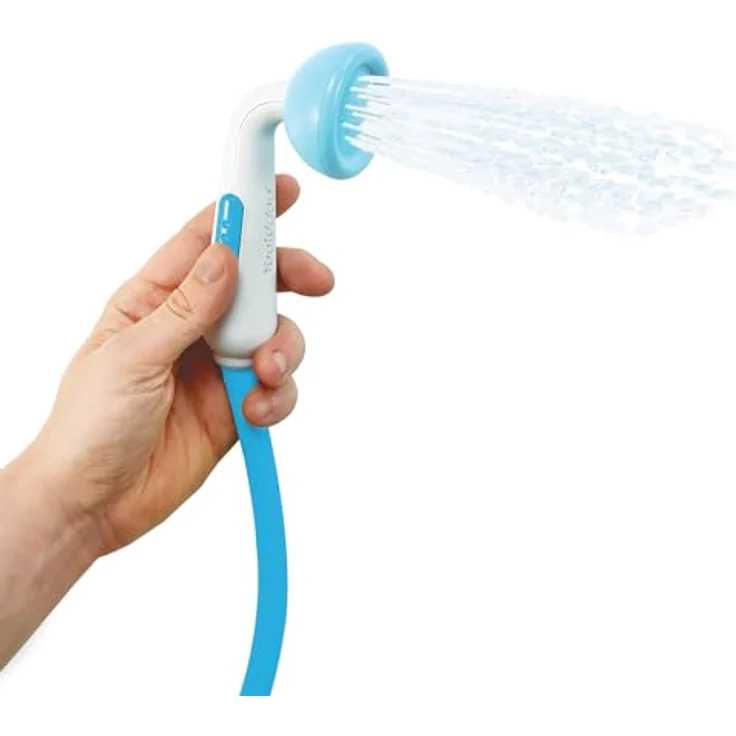 Yookidoo Duschkopf für Baby-Badewanne, Elefanten-Wasserpumpe mit 2-Tasten-Wasserflusskontrolle, blau und dunkelblau – Bild 4