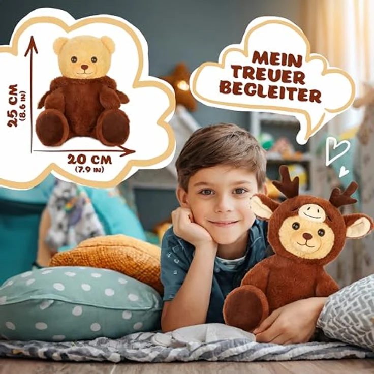 BRUBIES Teddy Hirsch, 25 cm Teddybär im Hirschkostüm mit abnehmbarer Kapuze, weiches Plüschtier für Kinder, ideales Geschenk zum Kuscheln und Sammeln – Bild 4