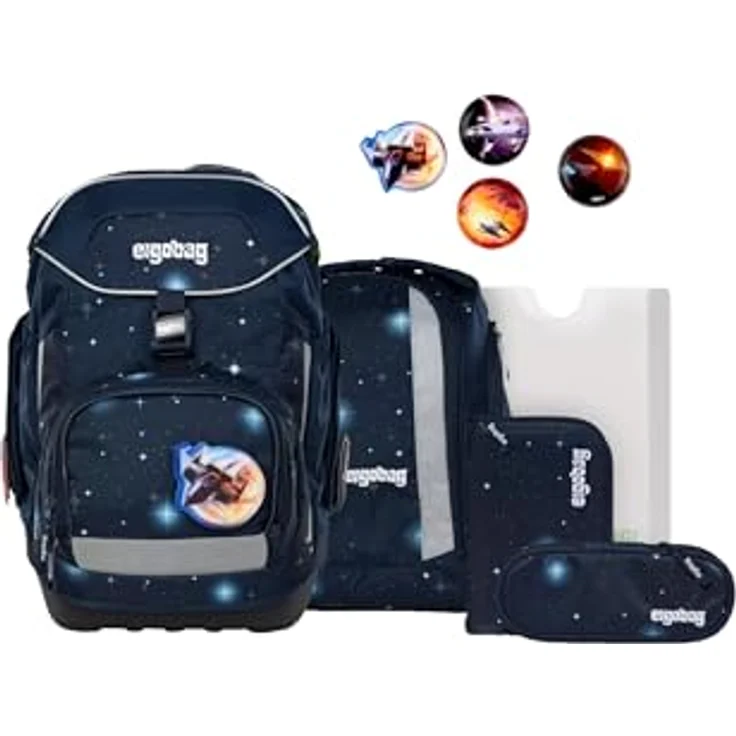 ergobag Pack Set, ergonomischer Schulrucksack 6-teilig für die 1. Klasse, höhenverstellbar, wasserdicht mit individuell gestaltbaren Kletties – Bild 1