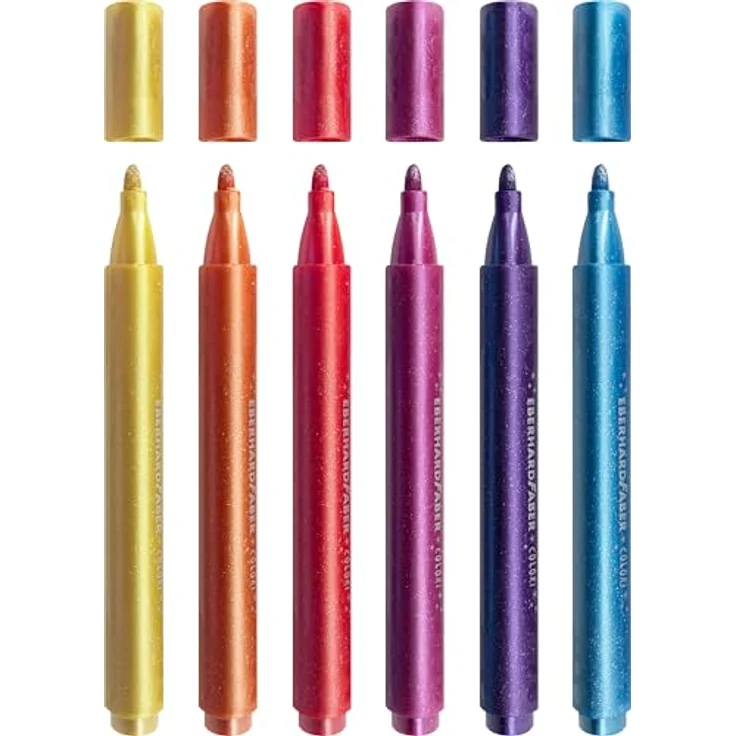 Eberhard Faber 551214 Filzstifte Set Glitzer, 6 dicke Malstifte mit ergonomischer Dreikantform, Strichstärke 2 mm, im praktischen Kunststoffetui – Bild 3