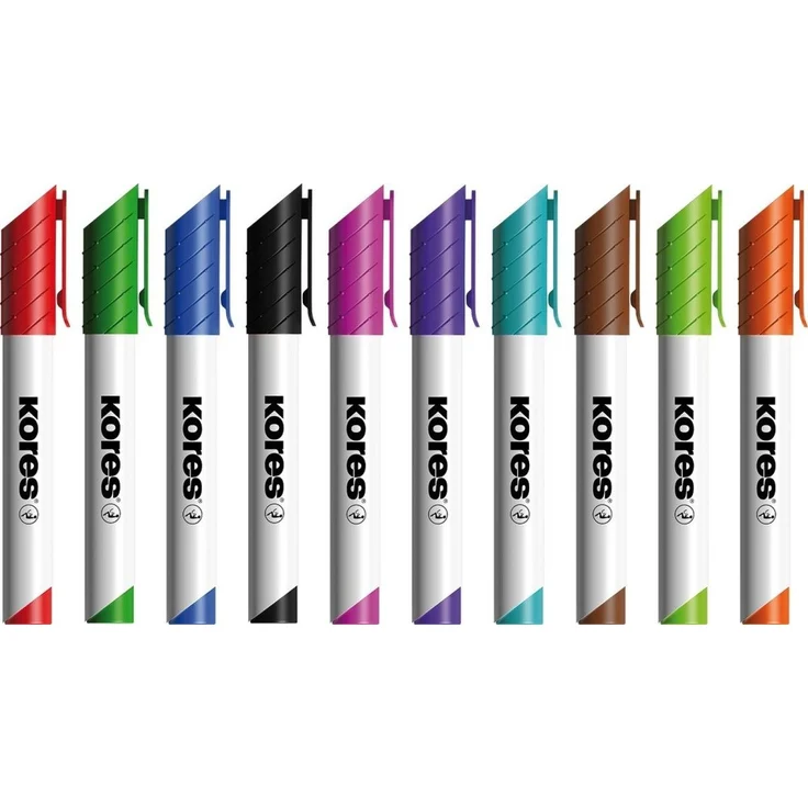 KORES Whiteboard Marker M20801, 10er Set mit 3-5mm Keilspitze, schnell trocknende Tinte, schwarz, blau, rot, grün, pink, violett, türkis, braun, hellgrün, orange – Bild 1