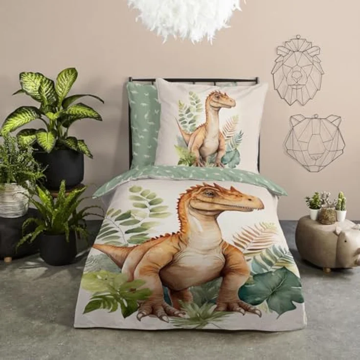 Traumschlaf Bettwäsche Dino Green, Renforcé-Qualität, hautsympathisch und temperaturausgleichend, ideal für ganzjährigen Einsatz – Bild 2