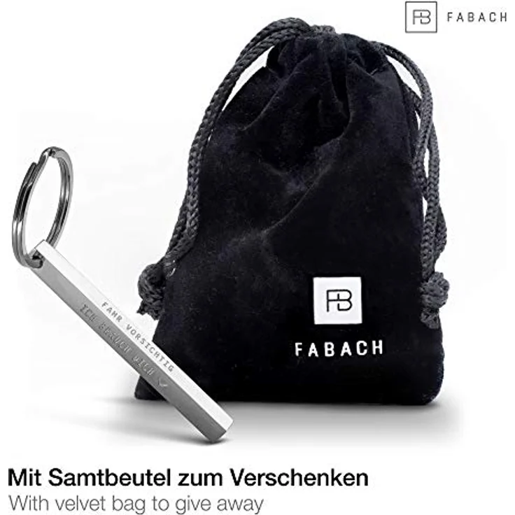 FABACH Cuboid Schlüsselanhänger Fahr vorsichtig ich brauch Dich - Quader Auto Schlüsselanhänger aus Edelstahl - Stäbchen Anhänger mit tiefer filigraner Gravur Fahr vorsichtig - Preisvergleich – Bild 2