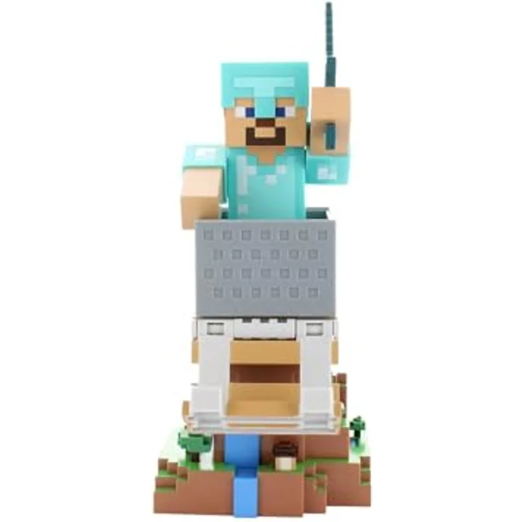 Cableguys Minecraft Gaming-Figur Steve in Diamantrüstung, Halter für Controller oder Smartphone mit USB-Kabel, 20 cm, offizielles Exquisite Gaming Produkt