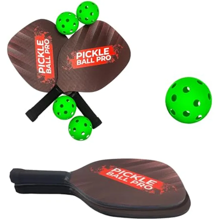 Mad Monkey Pickleball Schläger Set, inkl. 2 Schlägern und 4 Bällen, Schwarz, Rot, Weiß