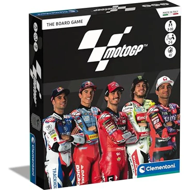 Clementoni Moto GP Tischspiel, Brettspiel für 2-6 Spieler, mit 12 offiziellen Strecken, Made in Italy, italienische Farben, Artikelnummer 16790 – Bild 1