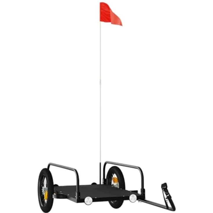 vidaXL Fahrradlastenanhänger Schwarz 122x53x31 cm Eisen, Max. Belastung 30 kg, mit Deichsel und Sicherheitsflagge – Bild 2