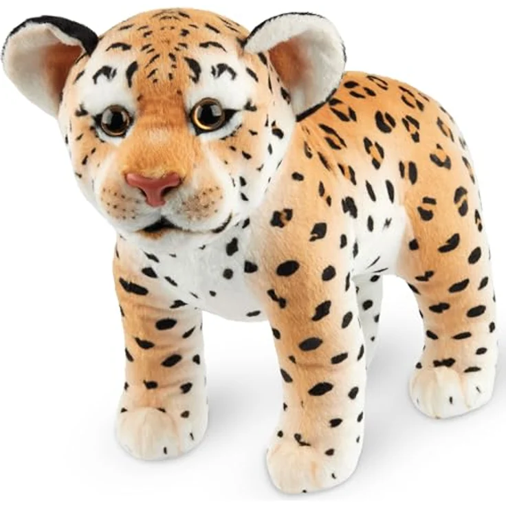 BRUBAKER Leopard Kuscheltier - 30 cm Stofftier - Baby Plüschtier Raubkatze Stehend - Kinder Plüsch Spielzeug - Braun – Bild 2