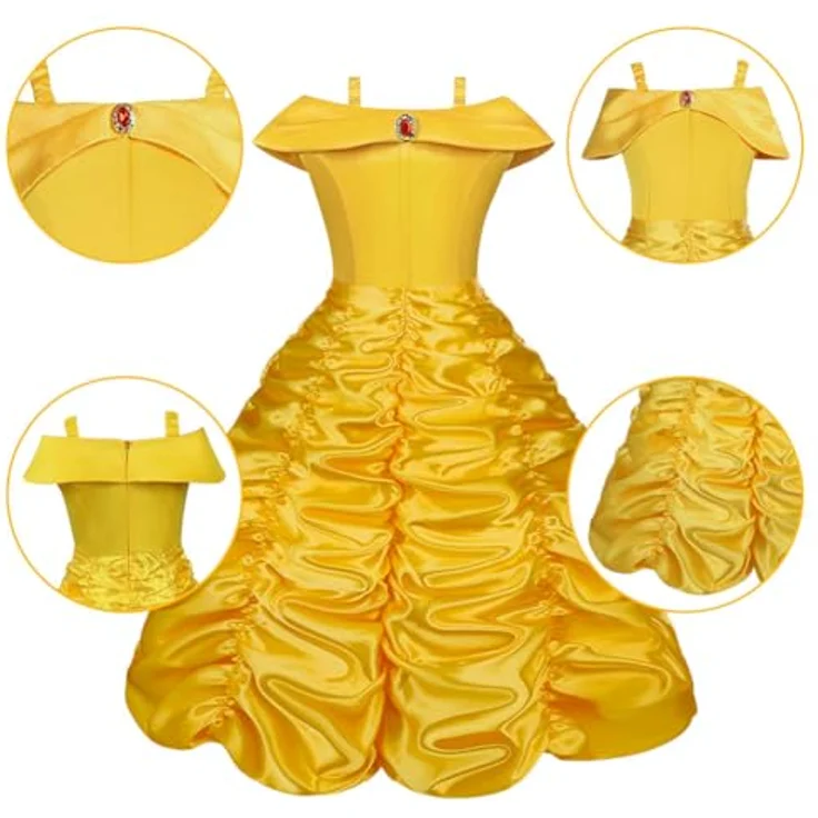 Vicloon Prinzessin Kostüm Mädchen, 9-teiliges Belle Tutu Kleid mit Handschuhen, Diadem, Zauberstab und Halskette für 3-9 Jahre, rosa – Bild 2