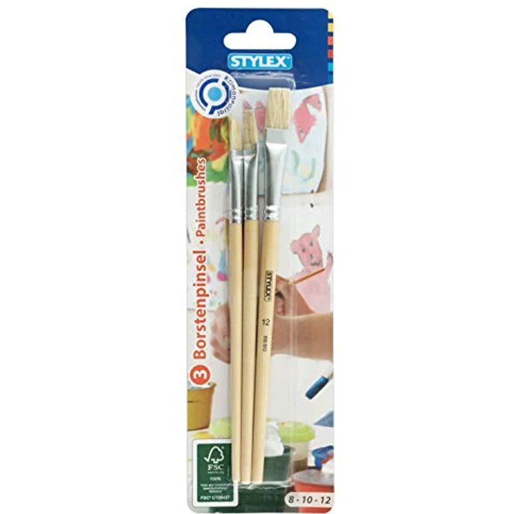 Stylex Schreibwaren Malpinsel Set, 3 Borstenpinsel in Größe 8, 10, 12 – Bild 2