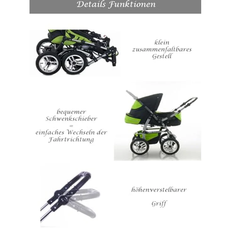 14 teiliges Qualitäts-Kinderwagenset 2 in 1 „FLASH“ in 38 Farben: Kinderwagen + Buggy - 14 teiliges Megaset in 38 tollen Farben – Bild 7