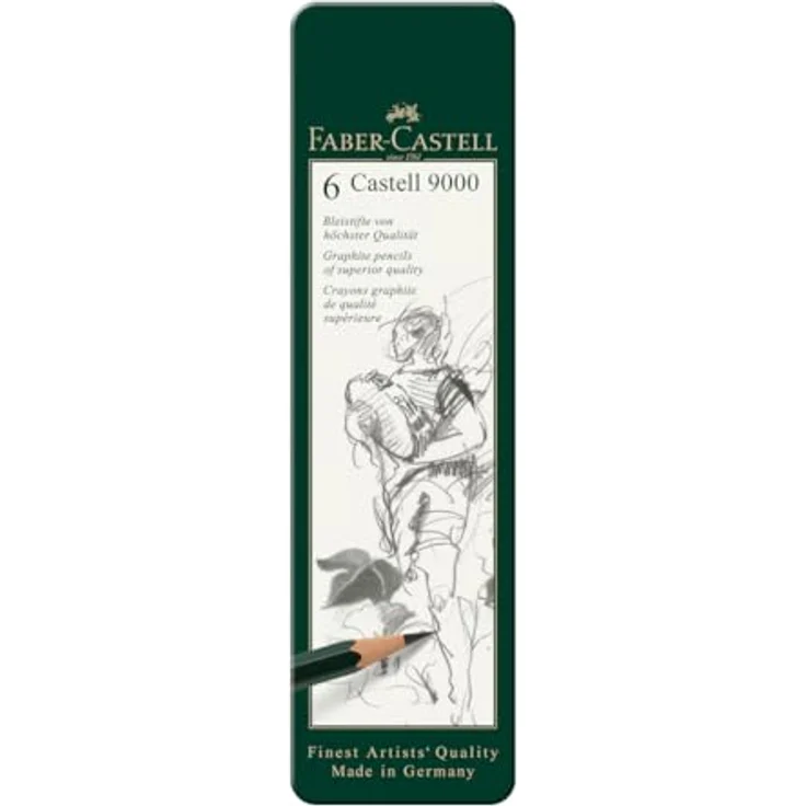 Faber-Castell Castell 9000 Bleistift 6er Etui, bruchgeschützte Mine, 6 Härtegrade für technischen und künstlerischen Bereich – Bild 2