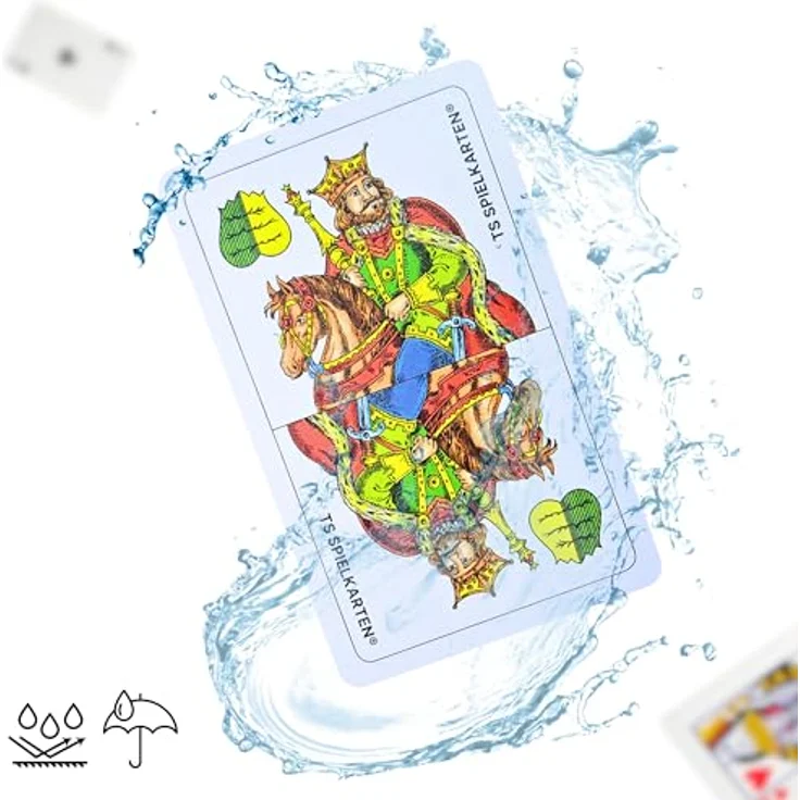 TS Spielkarten Doppeldeutsche/Schnapskarten, handgezeichnetes Kunststoff-Kartenspiel, wasserfest und reißfest, 36 Karten für 2 Spieler – Bild 4