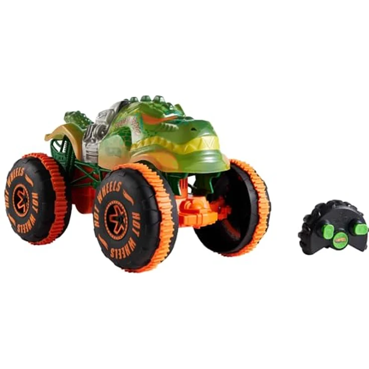 Hot Wheels R/C Rageasaur 1:15, ferngesteuerter Monster Truck mit Wheelie-Funktion und großen Profilreifen – Bild 2