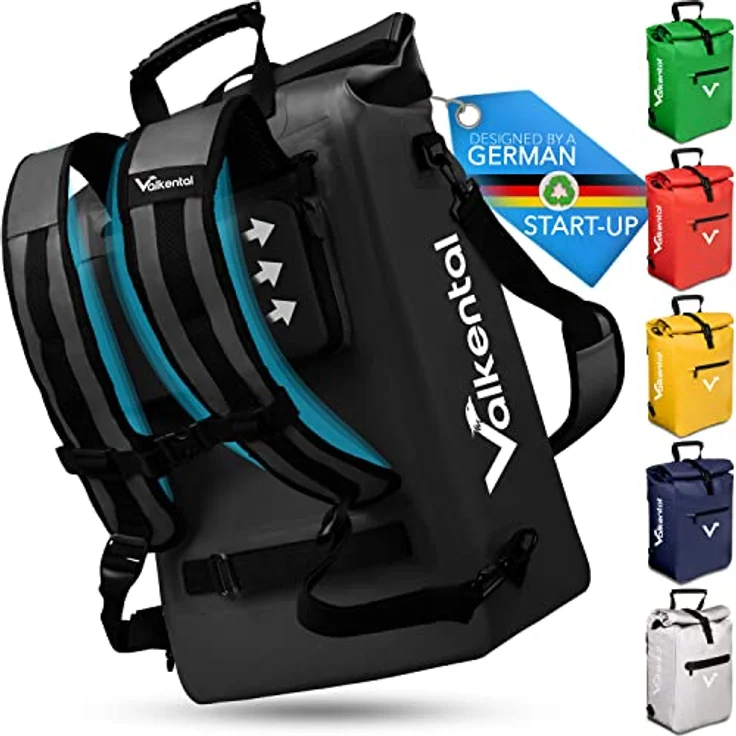 Valkental - 3in1 Fahrradtasche - NEUAUFLAGE 2024 - Geeignet als Gepäckträgertasche, Rucksack und Umhängetasche - Wasserdicht & Reflektierend - 23L - Schwarz – Bild 1