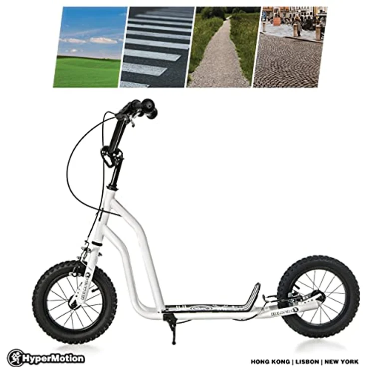 HyperMotion VIVA 12 Roller, Tretroller mit großen Luftreifen, höhenverstellbar 78-85 cm, 2 Bremsen, klappbarer Ständer, weiß – Bild 9