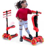 Hurtle 3-Rad-Roller für Kinder, verstellbarer Tretroller mit rutschfester Plattform, bunten LED-Radlichtern, abnehmbarem Sitz und Lean-to-Steer-Technologie, für Jungen/Mädchen, 2-12 Jahre