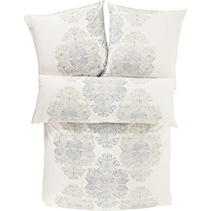 Hochwertige Mako - Satinbettwäsche Bettwäsche Set Bettgarnitur der Marke Zeitgeist von Ibena 135x200cm + Kopfkissen 80 x 80 cm Ornamente champagner