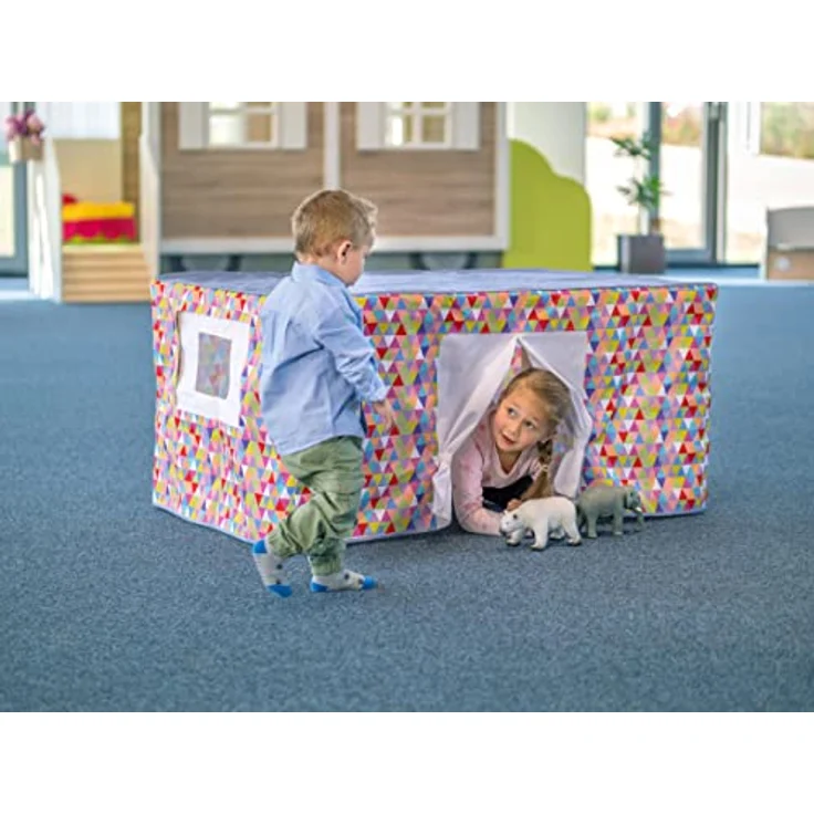 Betzold Tischzelt - Kinder-Spielzelt aus robustem Stoff mit aufklappbaren Fenstern und Türen, waschbar bei 30° – Bild 4