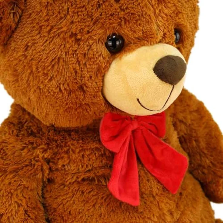 PMS Teddy XXL – Riesen Teddybär Mit Roter Schleife, Ca. 100 cm Stehend / 60 cm Sitzend, Mit Kunststoffaugen, Farbe Braun, Mit Schlaufe zum Anhängen – Bild 5