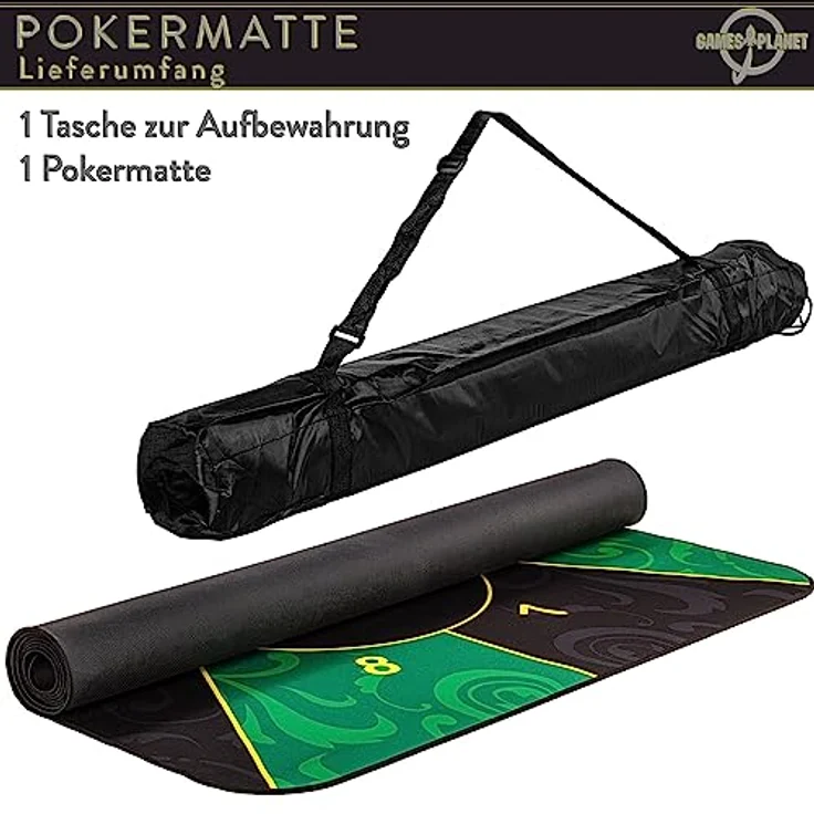 GAMES PLANET XXL Pokermatte, bis zu 10 Spieler, Maße 160x80cm, grün-schwarz, wasserabweisend, inkl. Tragetasche – Bild 3