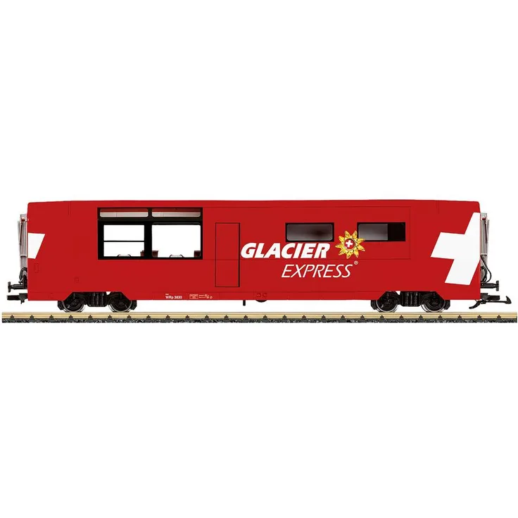 LGB 33673G Speisewagen Glacier-Express, Modelleisenbahn-Wagen mit Inneneinrichtung und öffnungsfähigem Fenster, Epoche VI, 68 cm