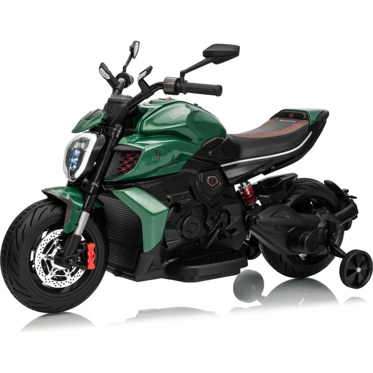 Vrooomy Elektro-Kindermotorrad Ducati x Bentley Diavel V4, 12V mit Lithium-Akku, für 3 bis 6 Jahre, grün, mit LED-Scheinwerfer und MP3-Player