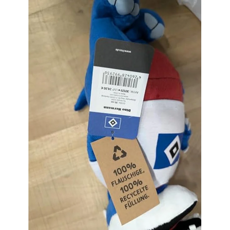 HSV Kuscheltier Plüschdino Hermann, 35 cm - Kuscheligster Fanartikel für Kinder und Erwachsene, Blau – Bild 4