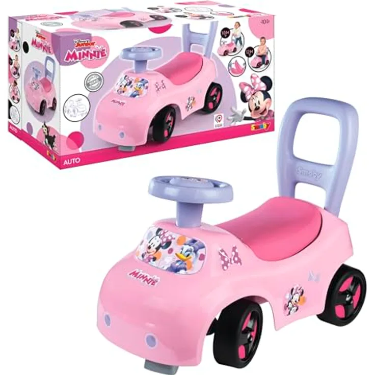 Smoby Minnie Prima Auto, Rutschauto für +10 Monate, ergonomisch mit Lenkrad und Staufach, offiziell lizenziert von Disney, rosa