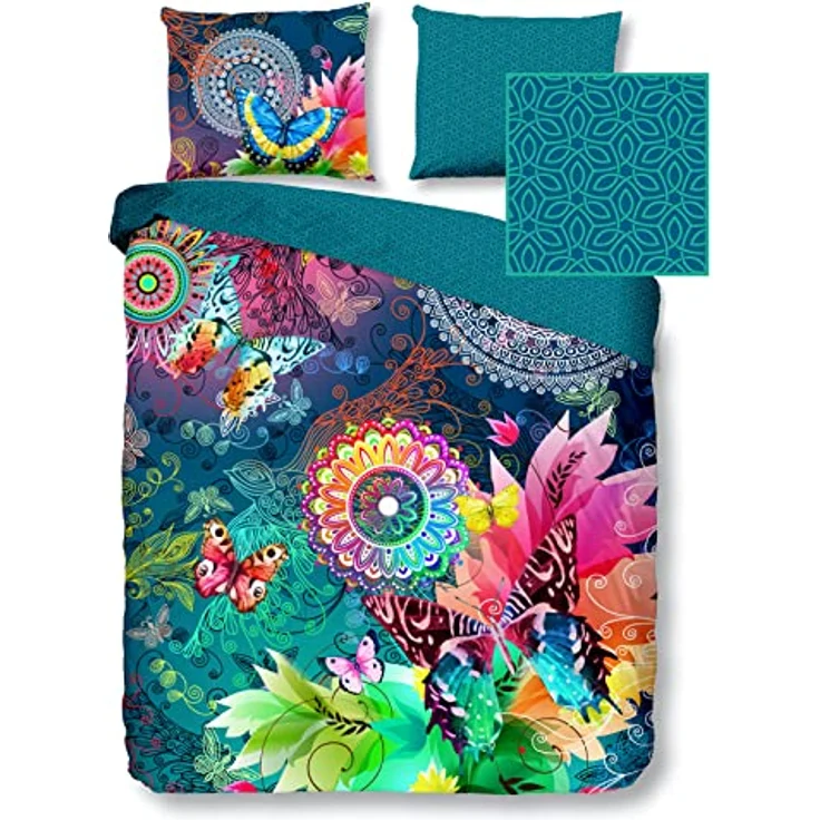 Hip Parada bettwäsche mit farbigen Figuren und Schmetterlinge, 100% Baumwolle/Satin-155x220cm, Satin, Multi Colour, 220x155x0.5 cm - Preisvergleich – Bild 2