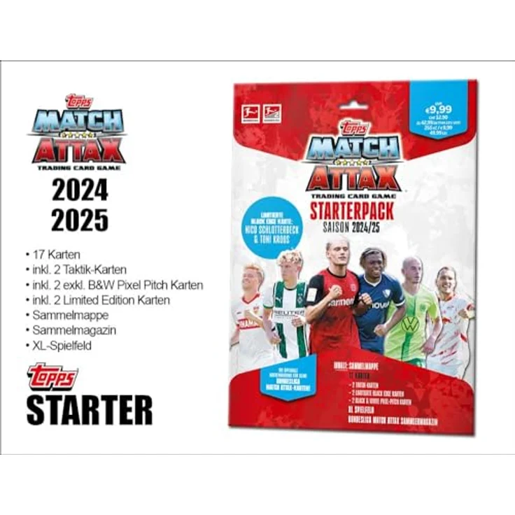 Topps Bundesliga Match Attax 24/25 - Starterpack - 17 Match Attax Karten, inklusive Taktikkarten, Limited-Edition-Karten, und Black & White Pixel Pitch Karten
