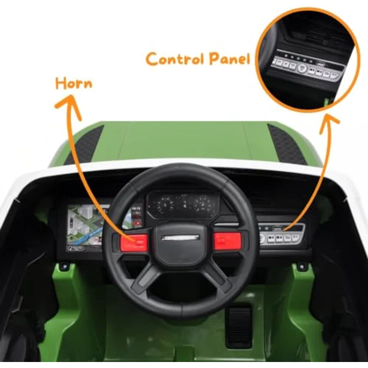 Land Rover Defender 90 Kinder Elektroauto 12V mit Fernbedienung, für 1 bis 6 Jahre, Grün, Scheinwerfer, MP3-Player, Sicherheitsgurte, 2 Motoren – Bild 2