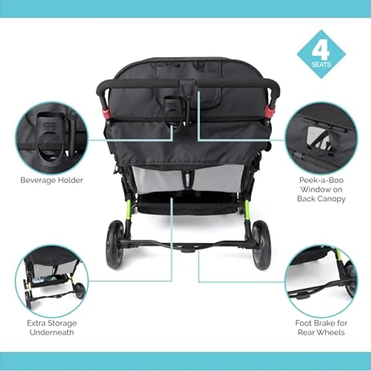 Gaggle Foundations Sport Quad Kinderwagen mit UV-Schutz Kinderwagen-Baldachin, 5-Punkt-Gurt, Fußbremse, Tubeless Gelände-Reifen (Limettengrün) – Bild 4
