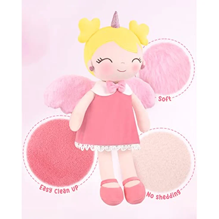 GAGAKU Weiche Stoffpuppe 40cm Einhorn Schutzengel, Kuschelpuppe aus umweltfreundlichem Material, rosa, für Kinder von 3-5 Jahren, Maschinenwaschbar – Bild 5