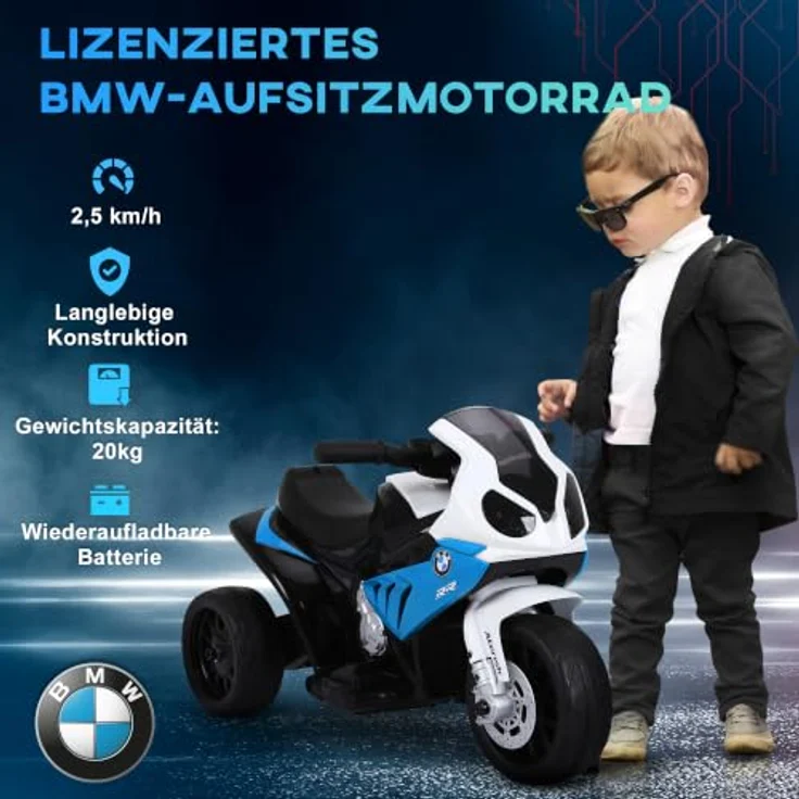 HOMCOM BMW S1000RR 6V Elektromotorrad mit Scheinwerfer und Musik, blau, für Kleinkinder von 18 bis 36 Monaten – Bild 4
